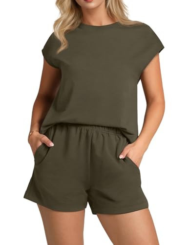 PrinStory Womens Outfit Set Casual Summer Sets with Pockets Army Green-XL | Amazon (US)