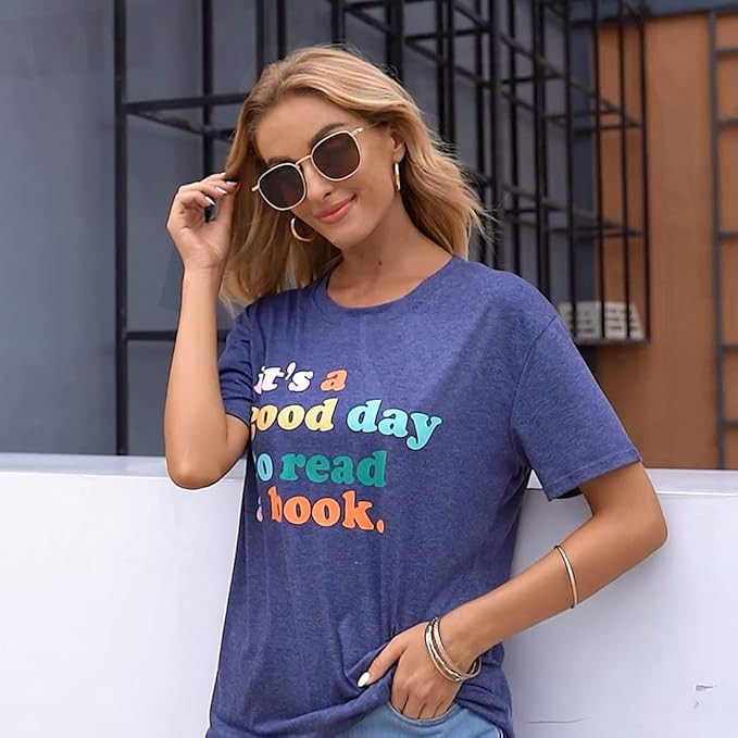 LUKYCILD It's a Good Day to Read a Book Shirt Women Teacher Shirts Book Reading Shirt Book Lovers... | Amazon (US)