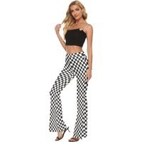 Flare Pants, Checker Black Women's Retro Checker Flare Pants, Wide Leg Pants Women | Etsy (US)