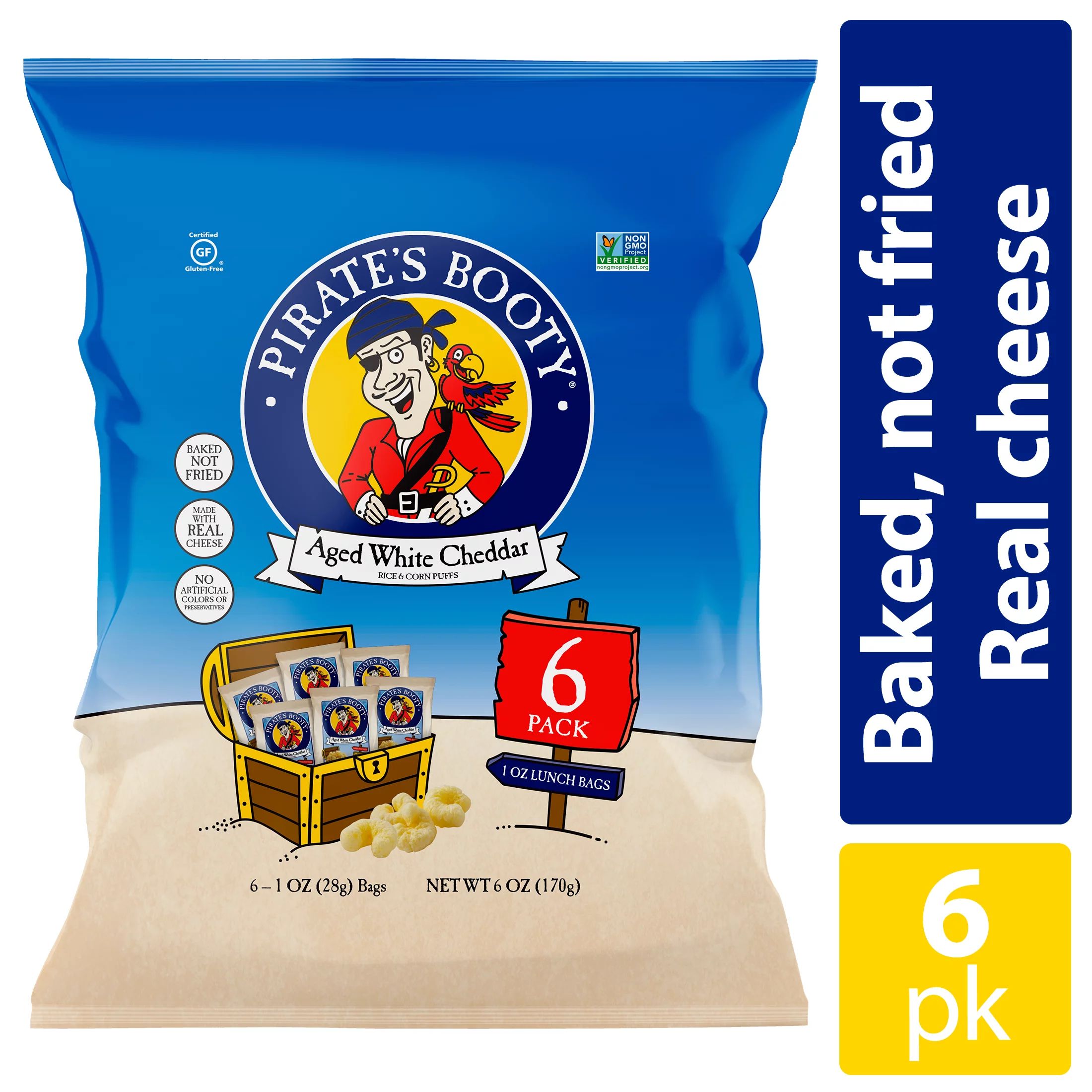 Pirate's Booty Gluten-Free Aged White Cheddar Puffs, 1 oz, 6 Count - Walmart.com | Walmart (US)