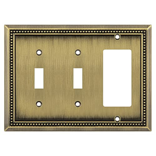 Henne Bery Sunken Pearls Heavy Duty Decorative Wall Plate Switch Plate Outlet Cover (Double Toggle/Single Decorator, Antique Brass) | Amazon (US)