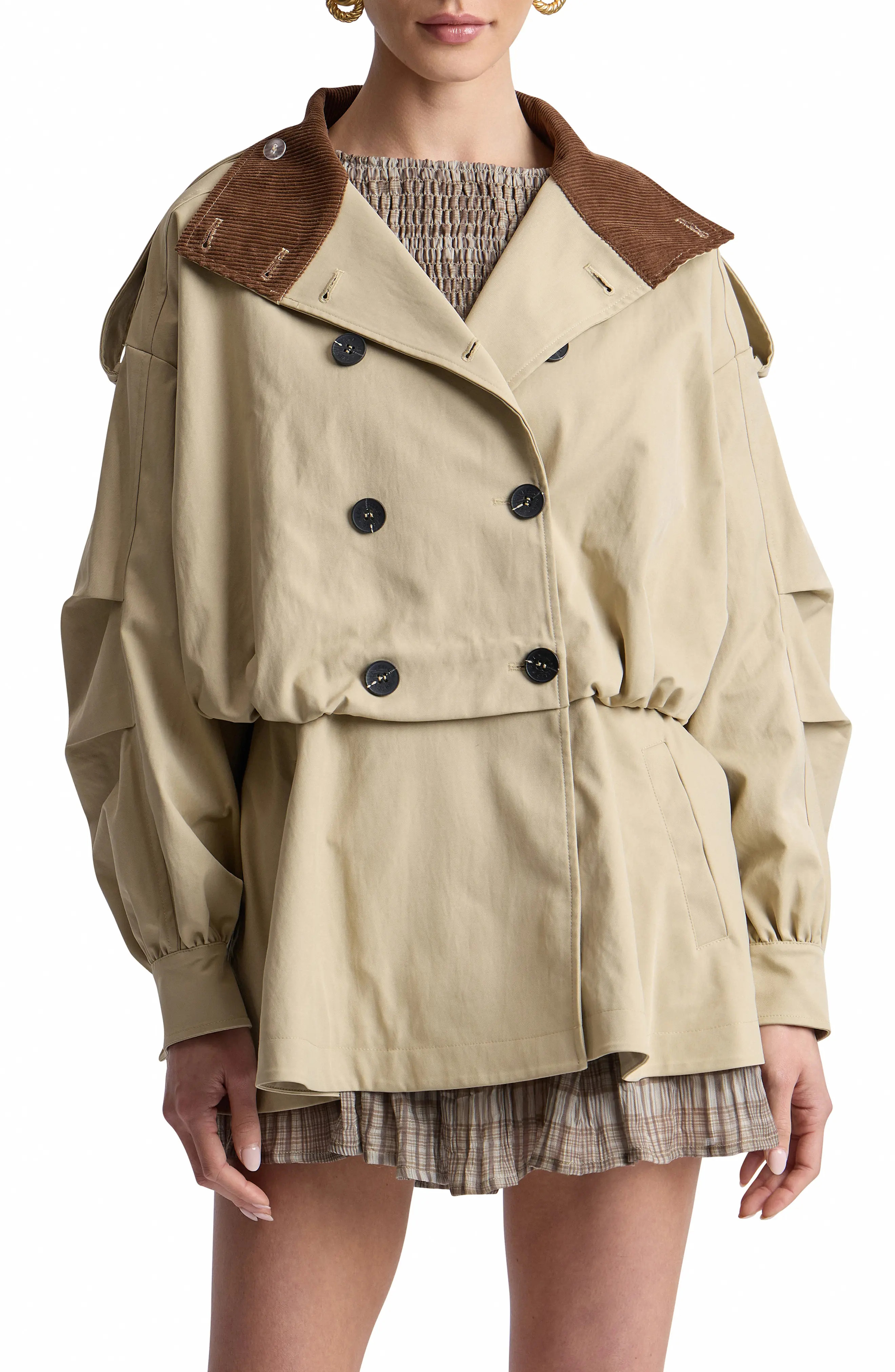 Avec Les Filles Blouson Peplum Trench Jacket in Khaki at Nordstrom, Size X-Large | Nordstrom