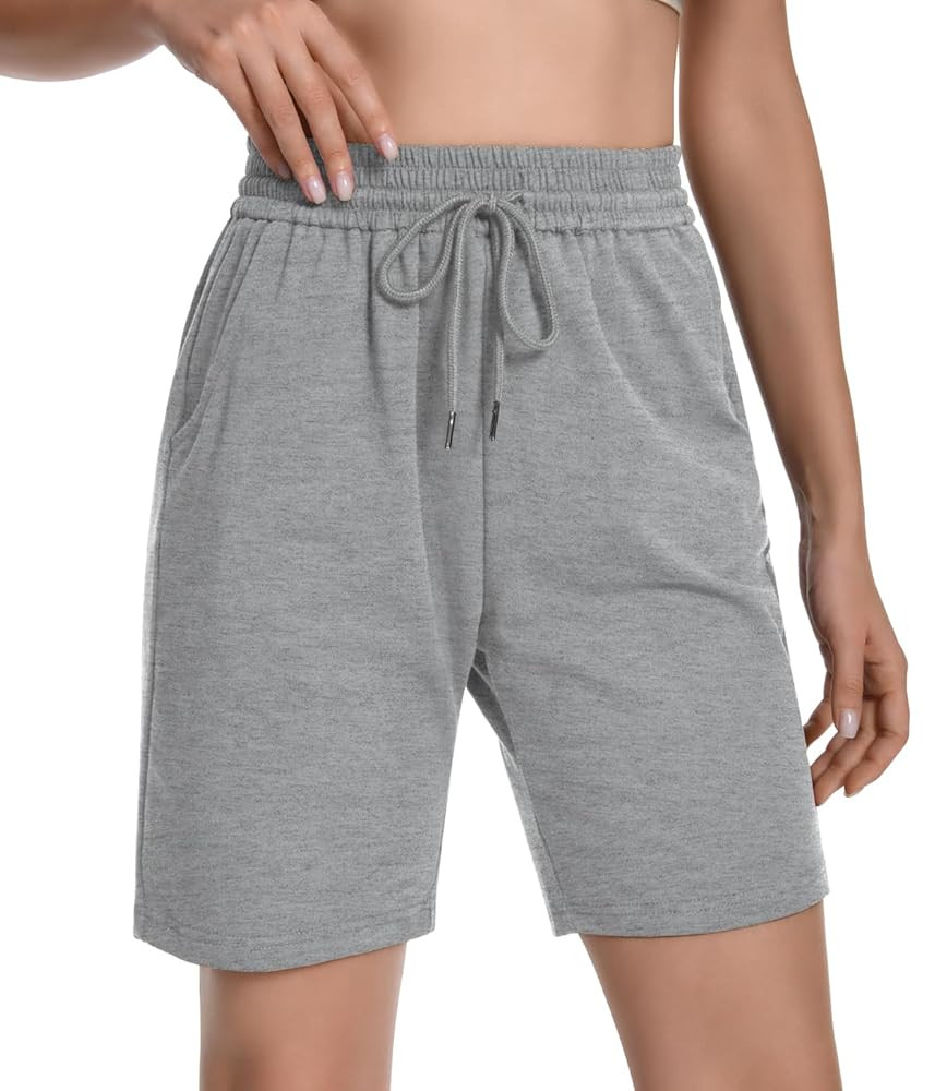 Auriviz Womens Sweat Shorts Loose Comfy Long Drawstring Lounge Bermuda Shorts with 3 Pockets | Amazon (US)