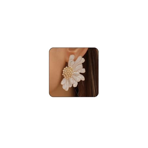 White Flower Earrings for Women Big White Statement Earrings for Women Large Floral Earring Trendy Unique Elegant Fancy Daisy Flower Stud Earring Spring Summer Jewelry | Amazon (US)