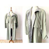 Green Trench Coat | Long Fall Lightweight Duster Winter Jacket Size 12 M L Xl | Etsy (US)