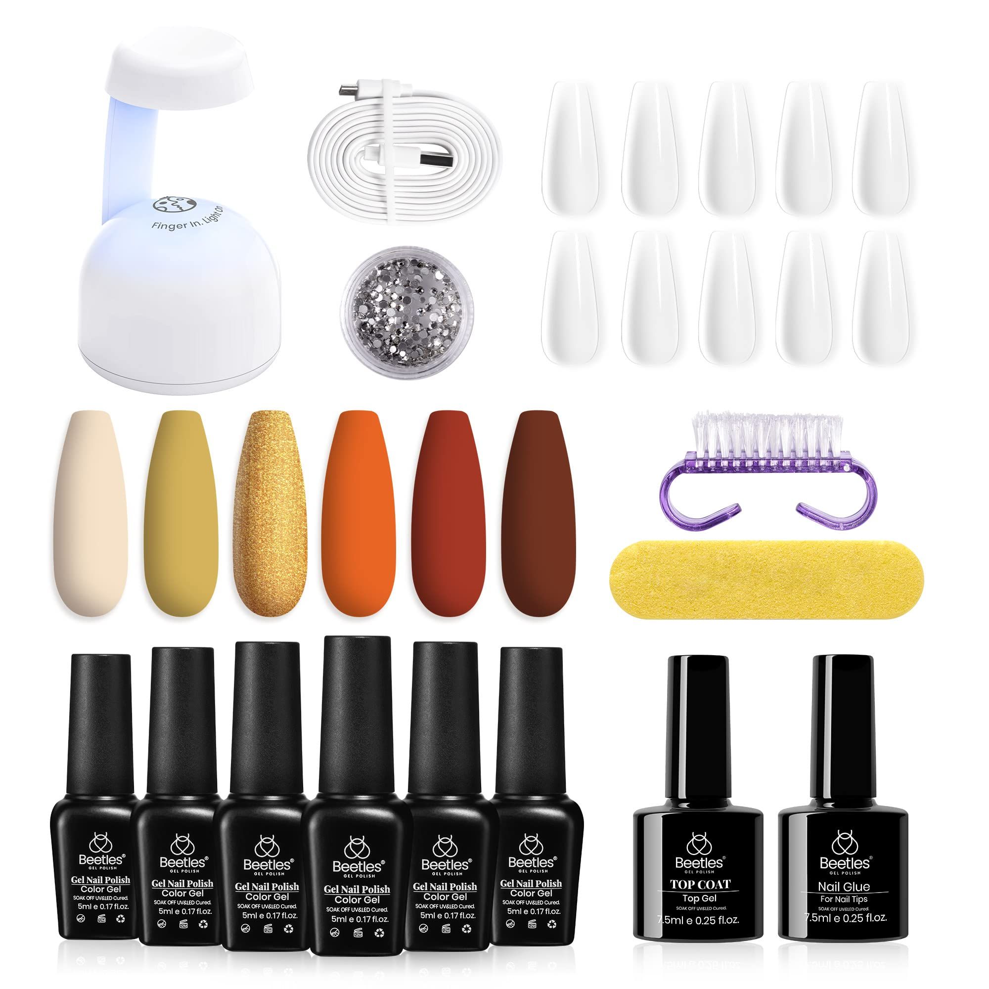 Beetles Gel Nail Polish Kit with LED Light Easy Nail Extension Set Halloween Nails, 6 Autumn Colors  | Amazon (US)