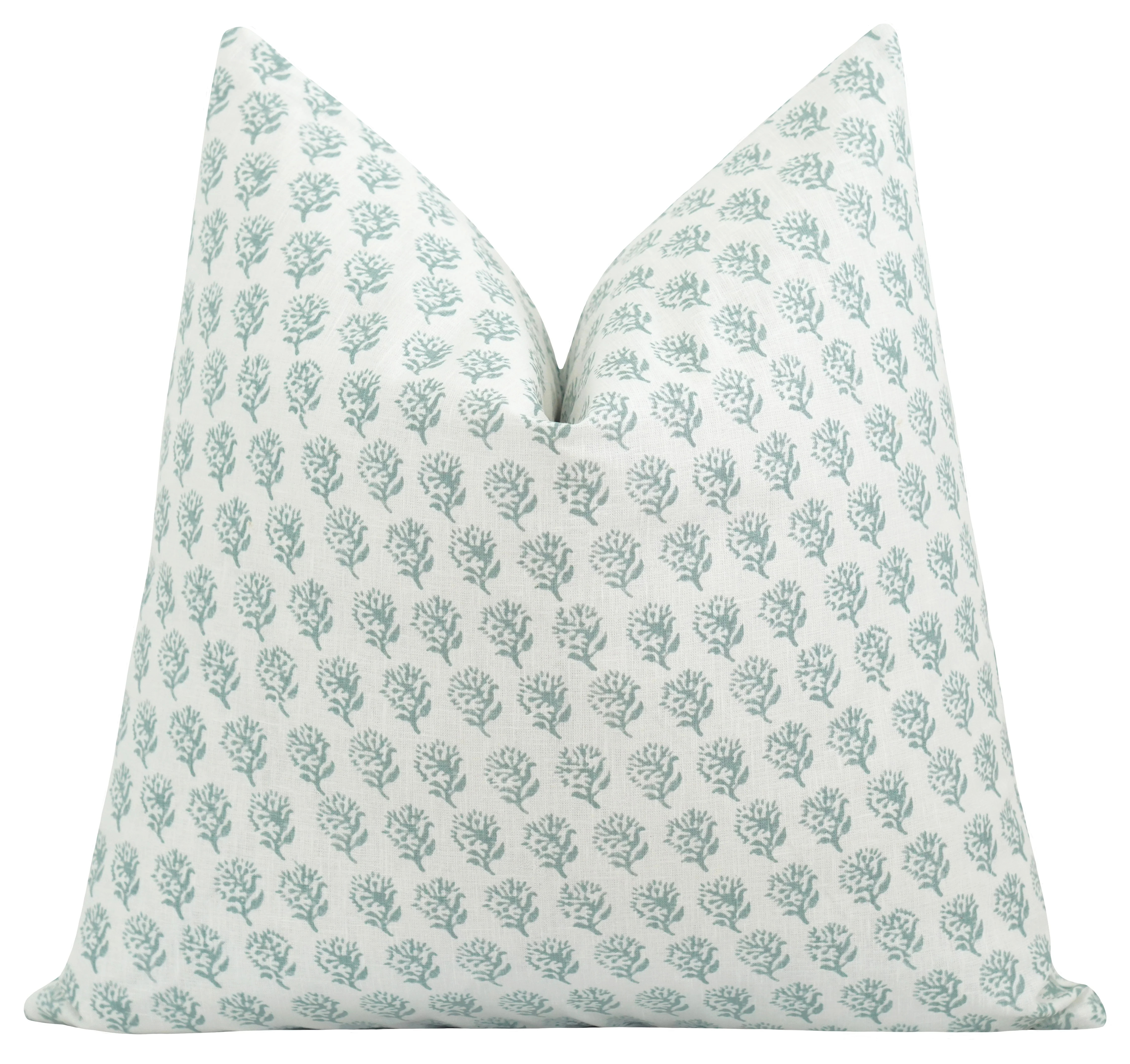 Aquamarine Floral Pillow Cover | Teal Block Print Accent Pillow | Land of Pillows