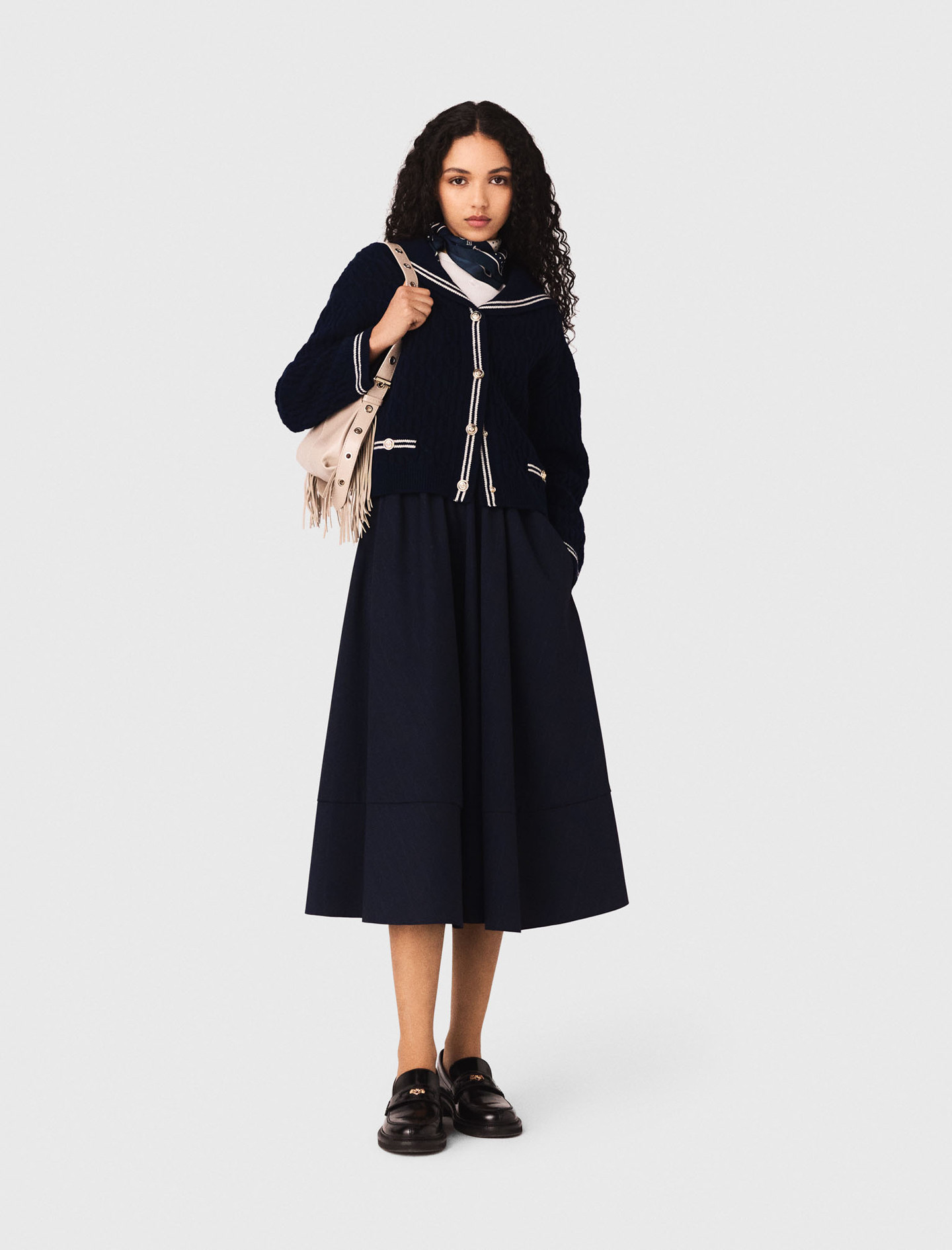 Striped tailored midi skirt Blue for Women | Maje | Maje EU