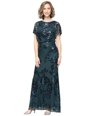 Sl Fashions Women's Floral-Print Sequin Wedding Guest Dress - Green | Macy's