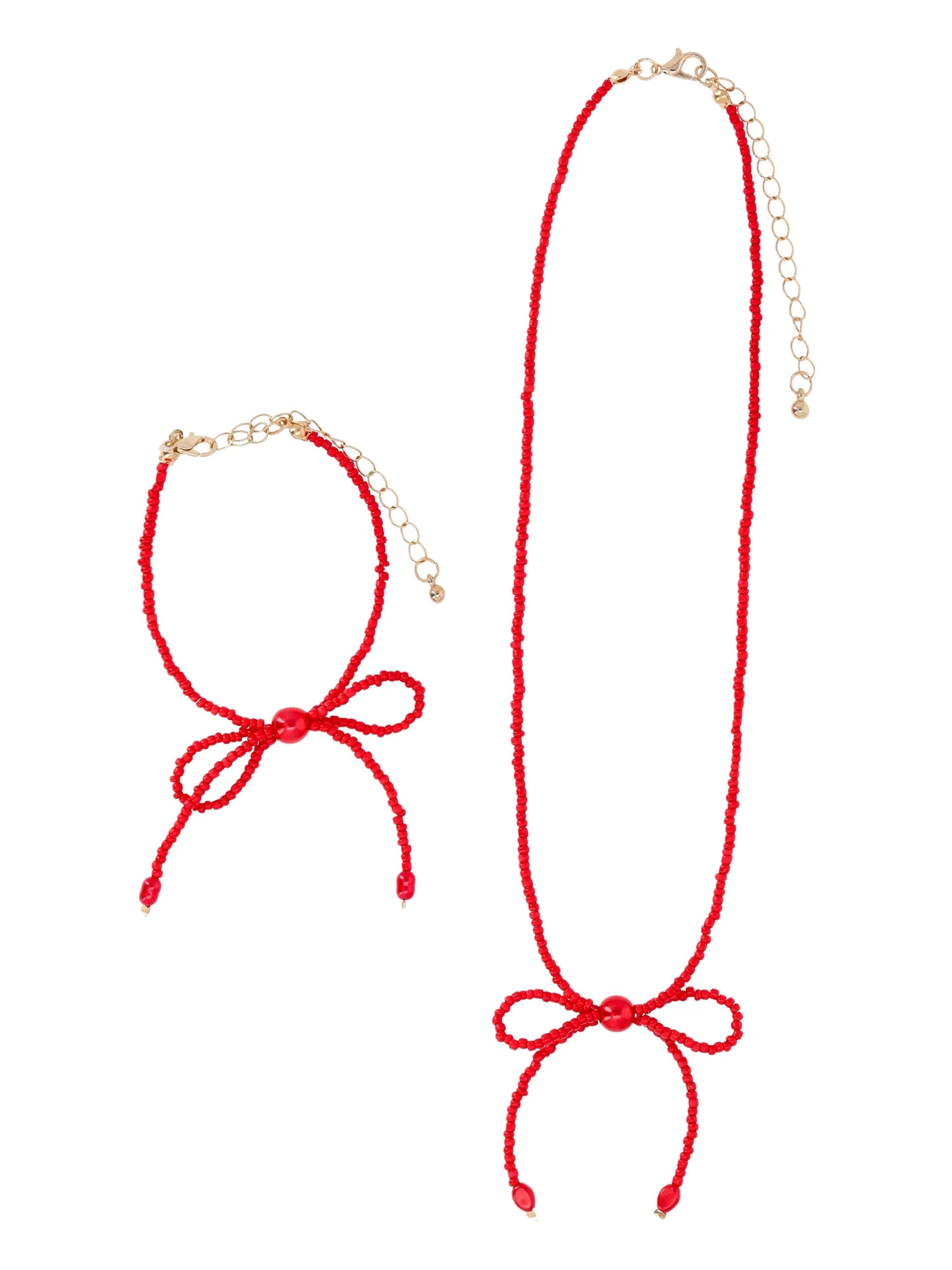 Weekend Academy Girls Beaded Bow Necklace and Bracelet Set, 2-Piece | Walmart (US)