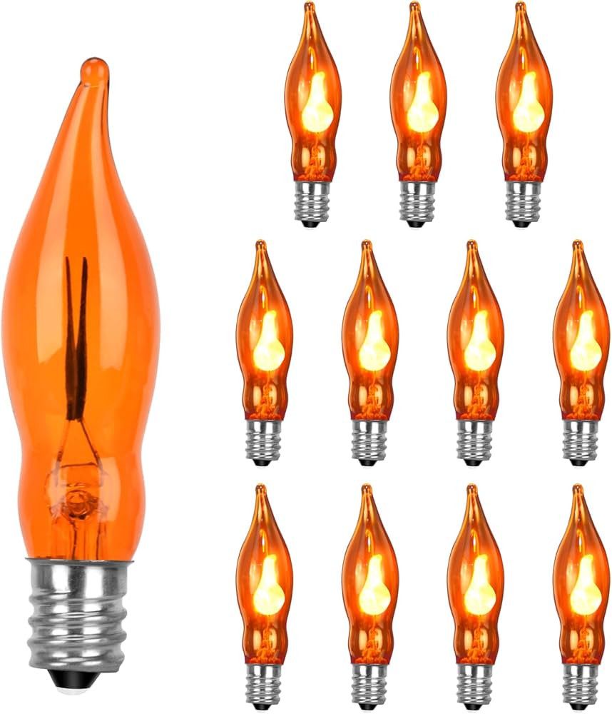 Agaphoton Halloween Orange C18 Flicker Flame Light Bulb, Clear Flame Tip Candelabra Replacement B... | Amazon (US)