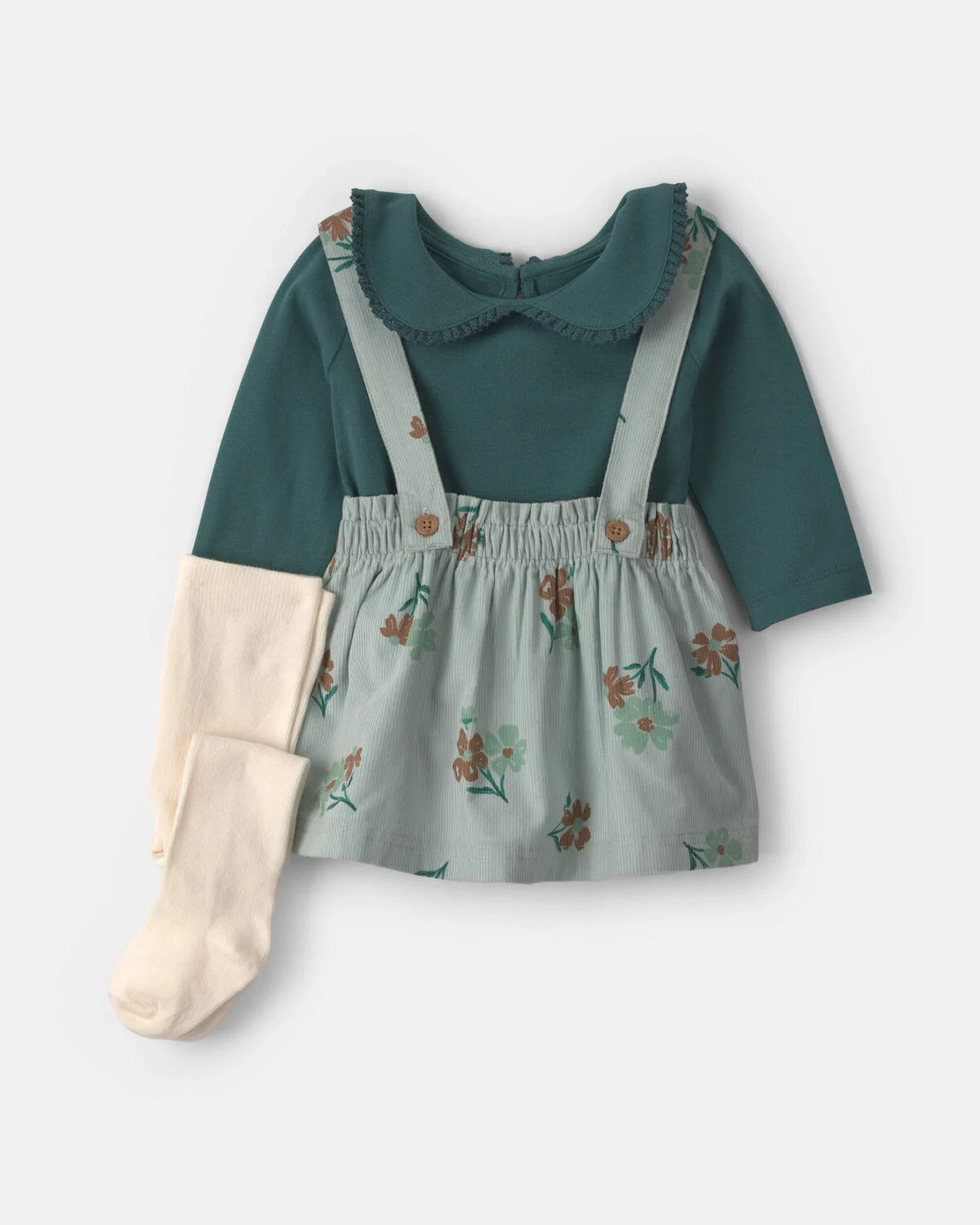Baby Girl 3-Piece Floral Corduroy Long-Sleeve Dress Set - Green | Carter's Inc