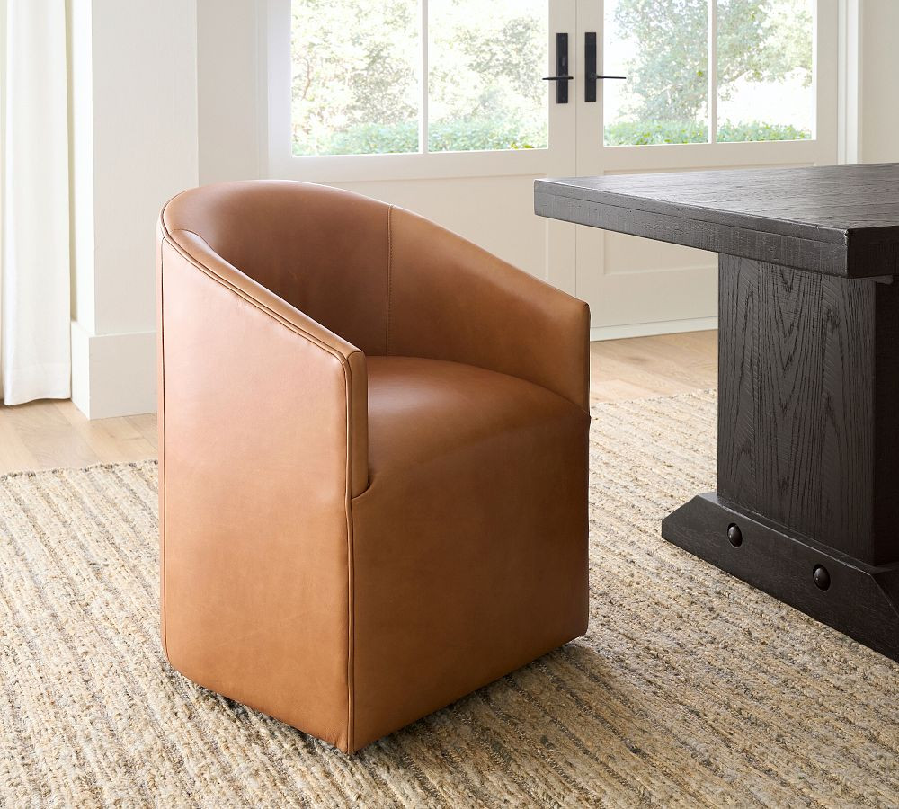 Baldwin Leather Barrel Back Dining Chair | Pottery Barn (US)