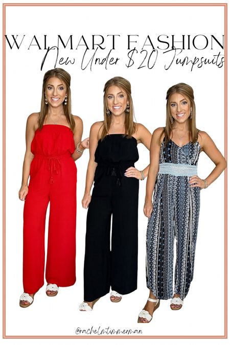 New Walmart fashion jumpsuits! Taking these from rack to reality today 🙂 and the best part is that they’re only $17! So versatile as well. Can’t believe how great the quality of the red and black options are especially ❤️ I’m wearing my true size in all three of these. Size up a size if in between sizes. 

Walmart fashion. LTK under 50. Jumpsuit. Walmart new arrivals. 