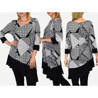 Womens Black & White Abstract Print Tunic Blouse Shirt Top, Reg & Plus Sizes | Etsy (US)