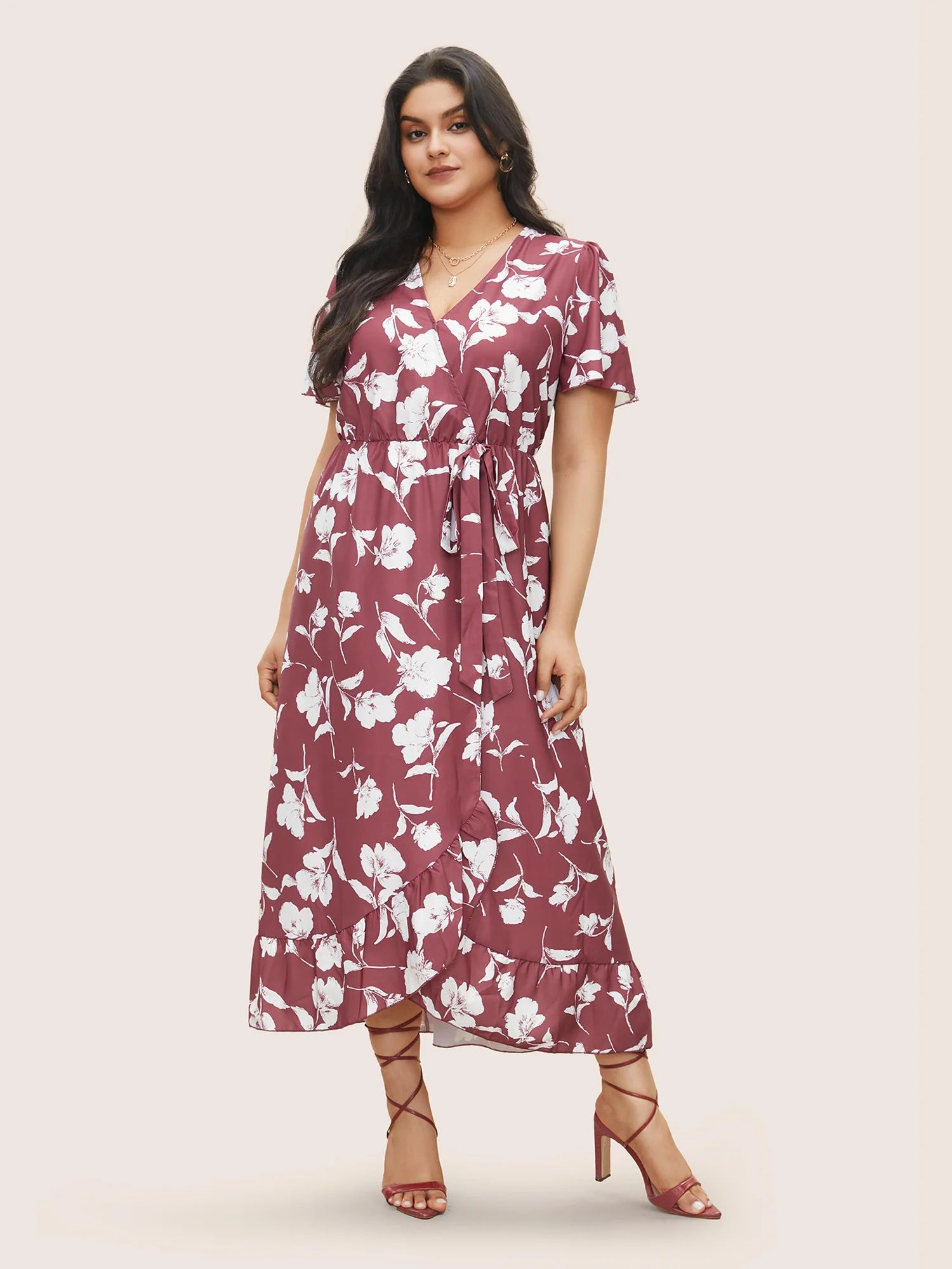 Floral Ruffle Knot Side Wrap Dress | Bloomchic
