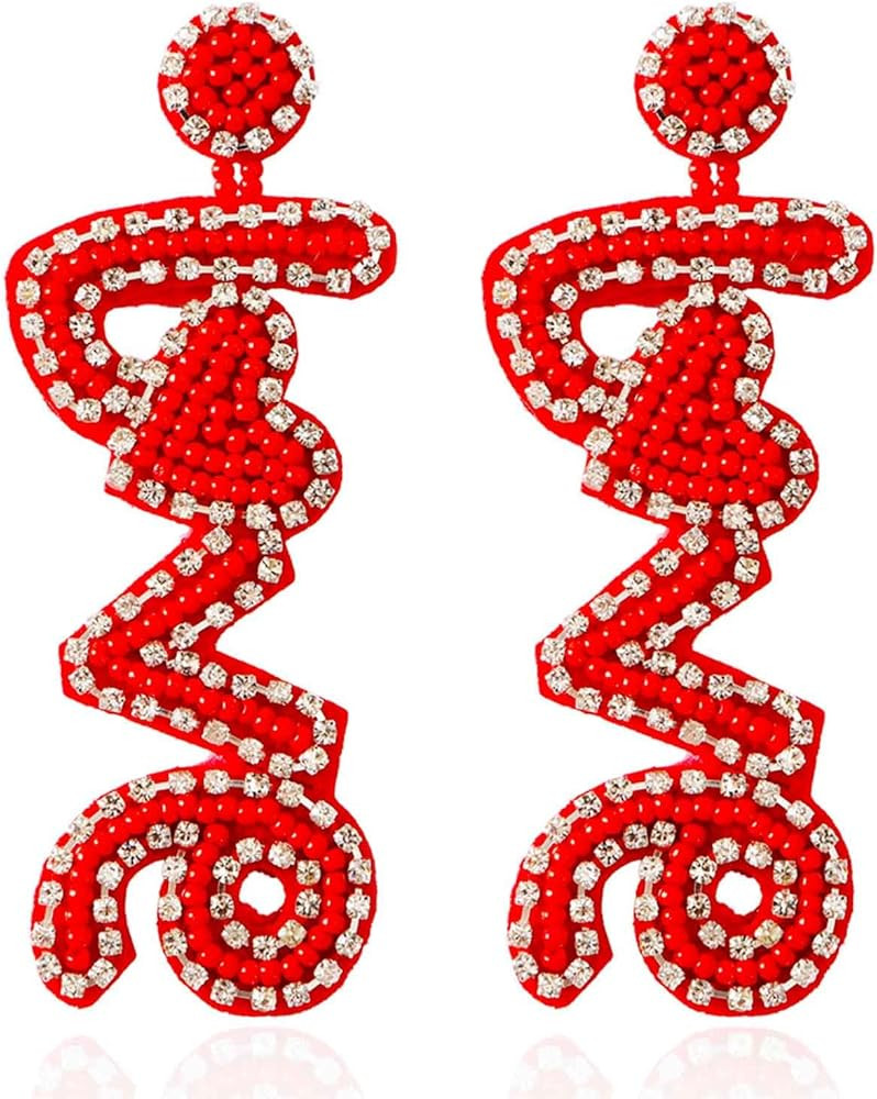 Valentine Day Earrings Red Heart Earrings Dangling Beaded Love Earrings Stud Trendy Handmade Holl... | Amazon (US)