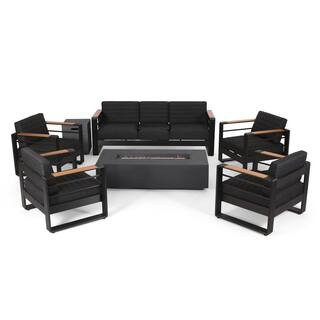 Noble House Negley 7-Piece Aluminum Outdoor Patio Fire Pit Set with Dark Gray Cushions 105798 - T... | The Home Depot