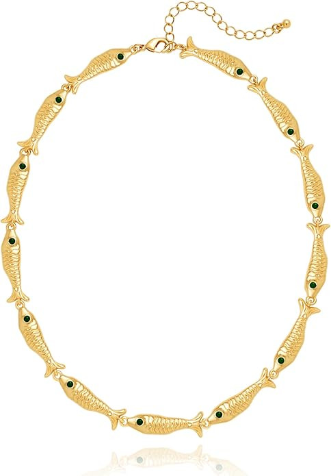 LILIE&WHITE Gold Fish Necklaces for Women Trendy Fish Pendant Choker Necklace Modern Beach Statem... | Amazon (US)
