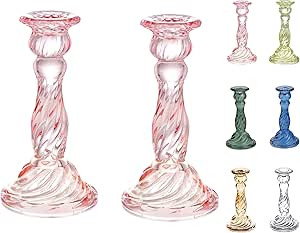 Glass Candle Holder Colored Taper Candlestick Holders Decorative Candle Sticks Set of 2 for Forma... | Amazon (UK)