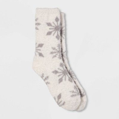Women's Snowflake Cozy Crew Socks - A New Day™ Cream One Size | Target