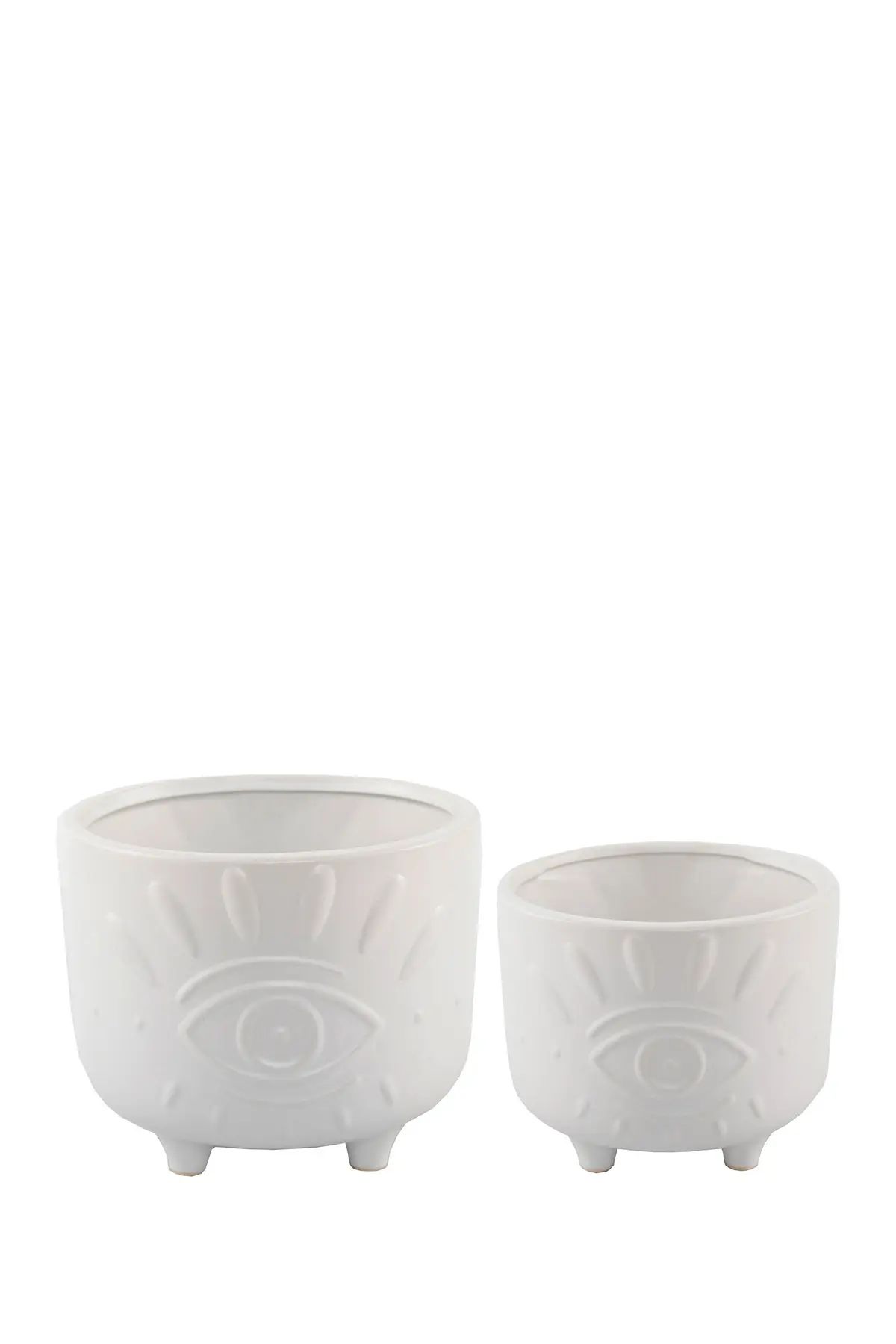 FLORA BUNDA Matte White 6" & 4.75" Evil Eye Ceramic Footed Planter- Set of 2 at Nordstrom Rack | Nordstrom Rack