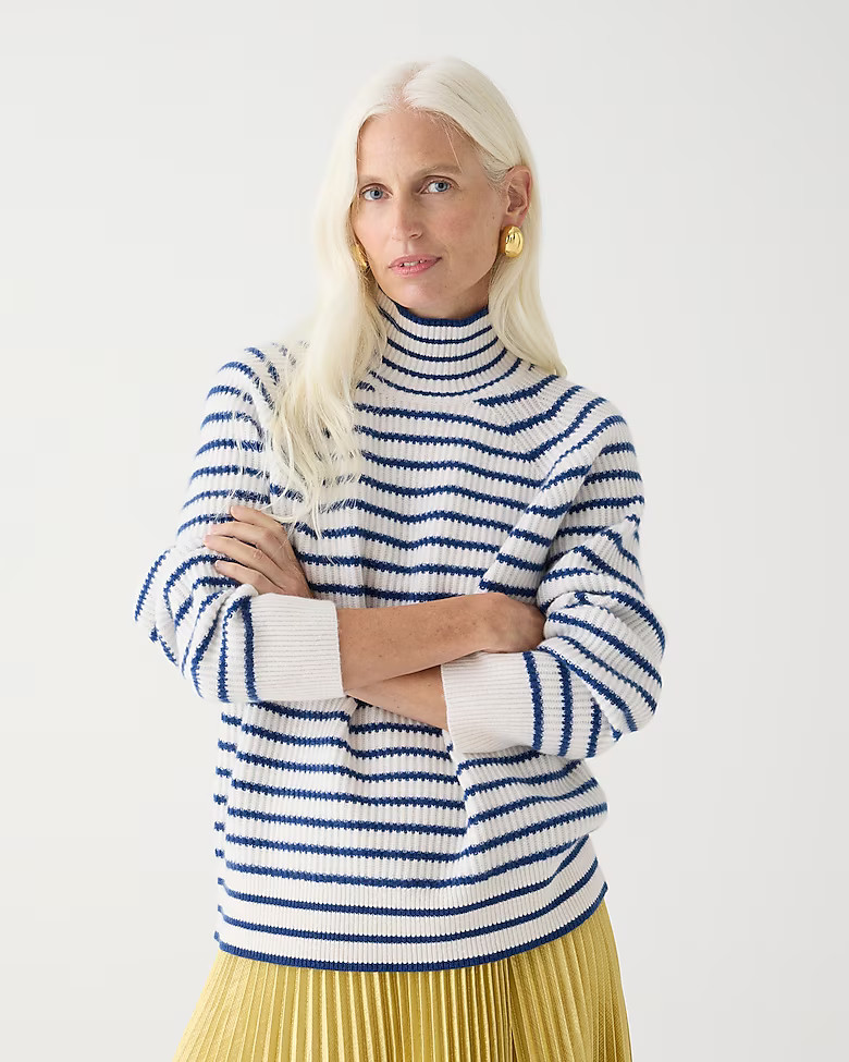 Ribbed cashmere turtleneck sweater in stripe$258.00-$268.00Snow Indigo$268.00$258.00Select A Size... | J. Crew US
