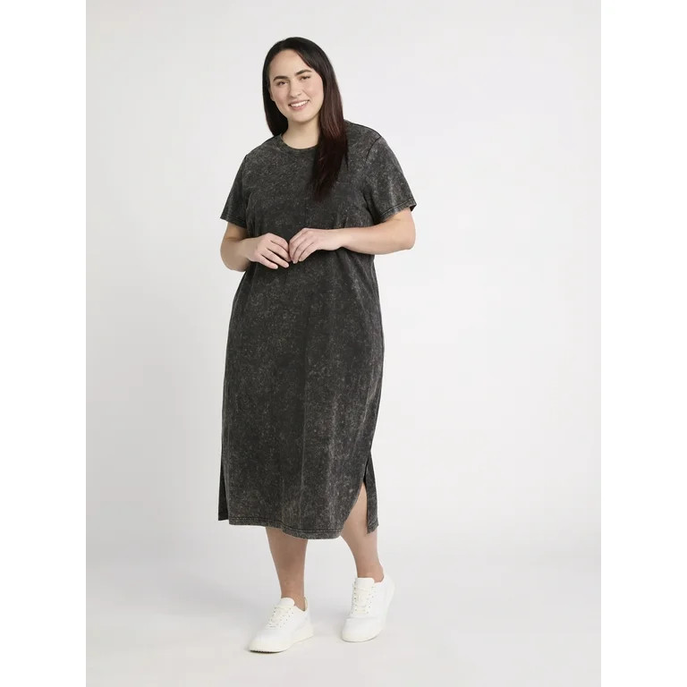 Time and Tru Women's and Women's Plus Cotton T-Shirt Dress with Short Sleeves, Sizes XS-4X | Walmart (US)