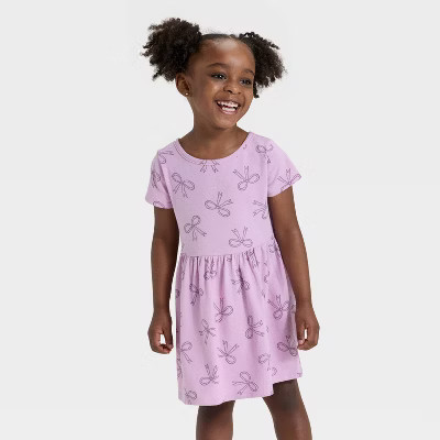 Toddler Girls' Short Sleeve Bows Dress - Cat & Jack™ Lavender Mauve 12M | Target