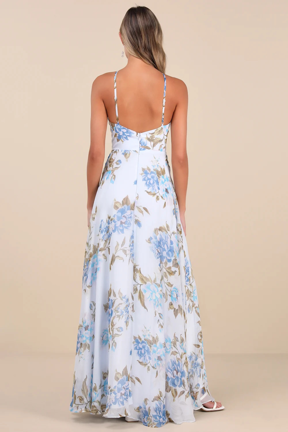 Romantic Marvel Light Blue Floral Print Halter Neck Maxi Dress | Lulus