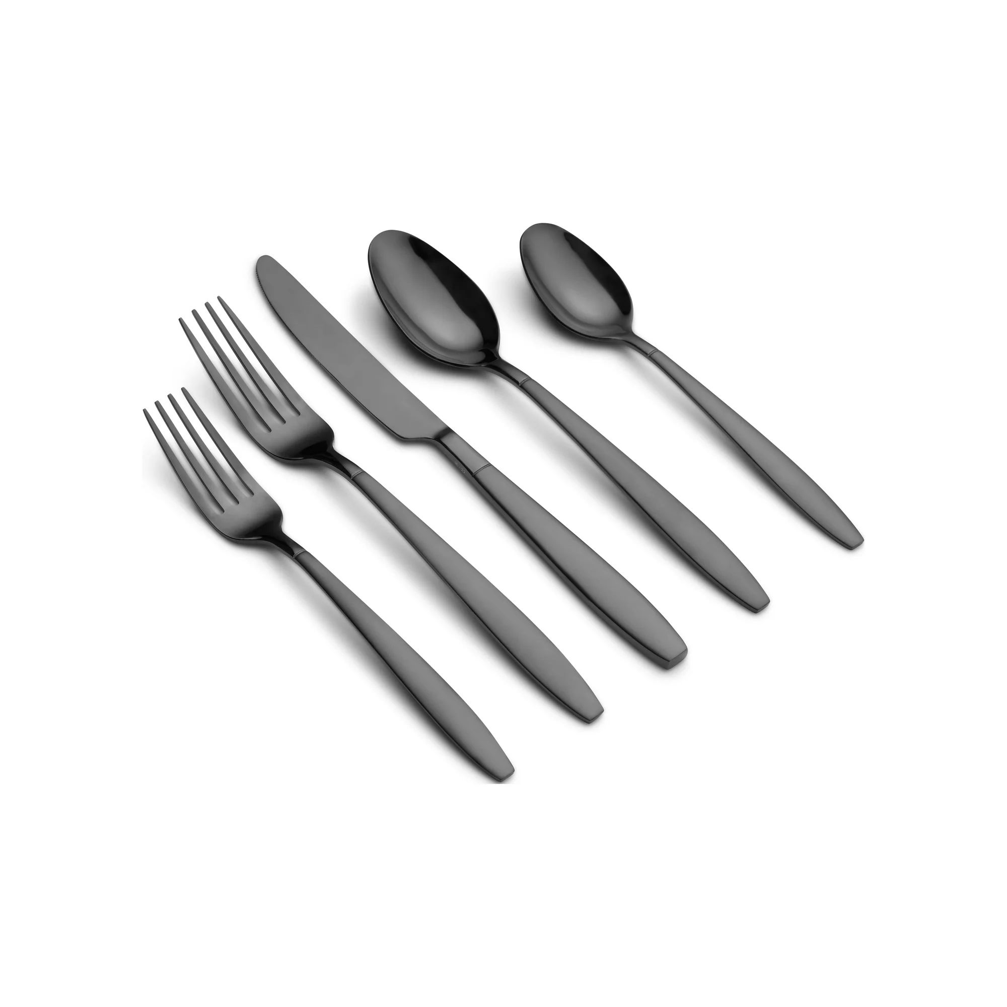 Graze by Cambridge Mathison Black Sand/Mirror 45-Piece Stainless Steel Flatware Set, Service for ... | Walmart (US)