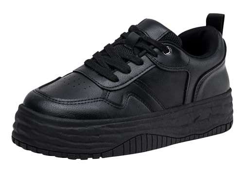 Vepose 8060 Black Sneakers for Women, Wide Toe Fashion Leather Platform Sneakers, Casual Tennis Shoes for Women, Black, Size 9.5 US-Lace up(CJY8060 Black 09.5) | Amazon (US)