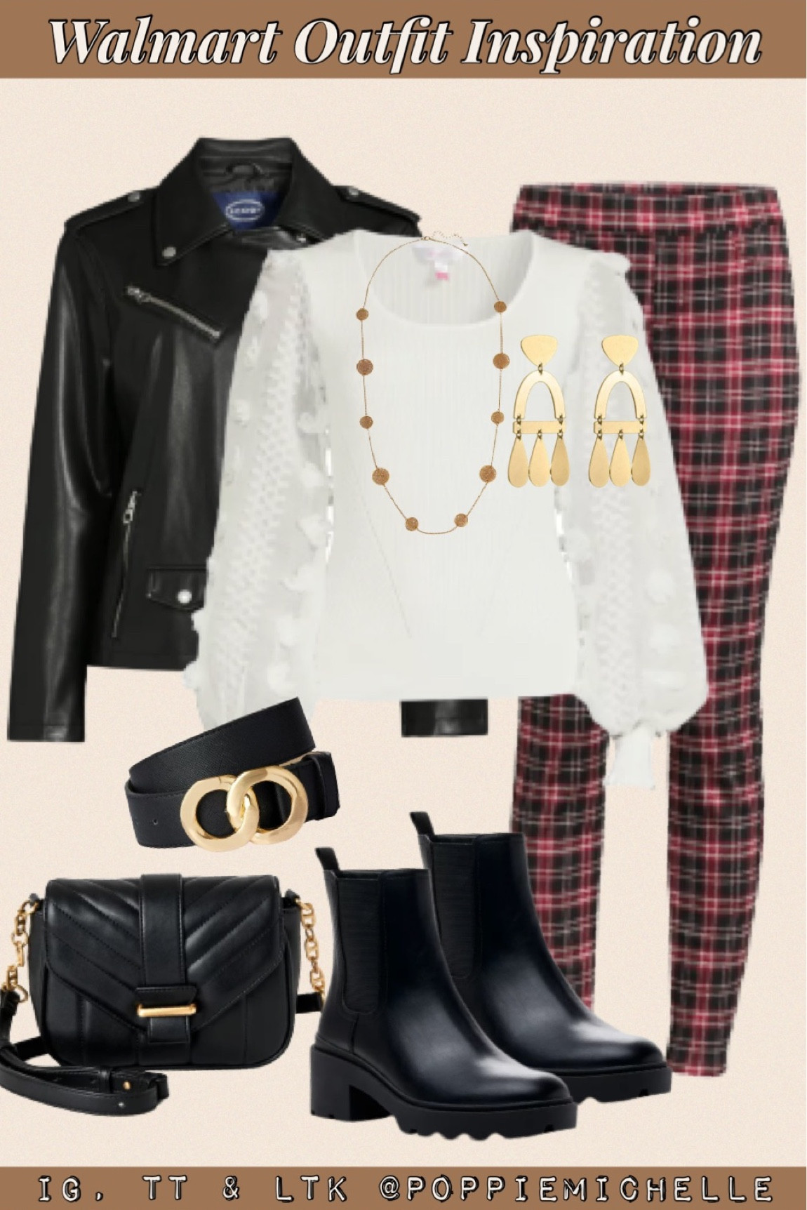 #walmartfashion Walmart fashion Walmart outfit Walmart style Christmas day outfit Christmas party outfit plaid Christmas pants plaid skinny jeans Christmas plaid pants red plaid pants white sheer sleeve top white swiss dot sheer top white scoop neck holiday party top white long sleeve shirt black Chelsea boots black lug sole Chelsea boots Walmart Chelsea boots Walmart Moto boots PoppieMichelle faux leather Moto jacket Sofia Vergara Moto jacket 

#LTKcurves #LTKfit #LTKSeasonal