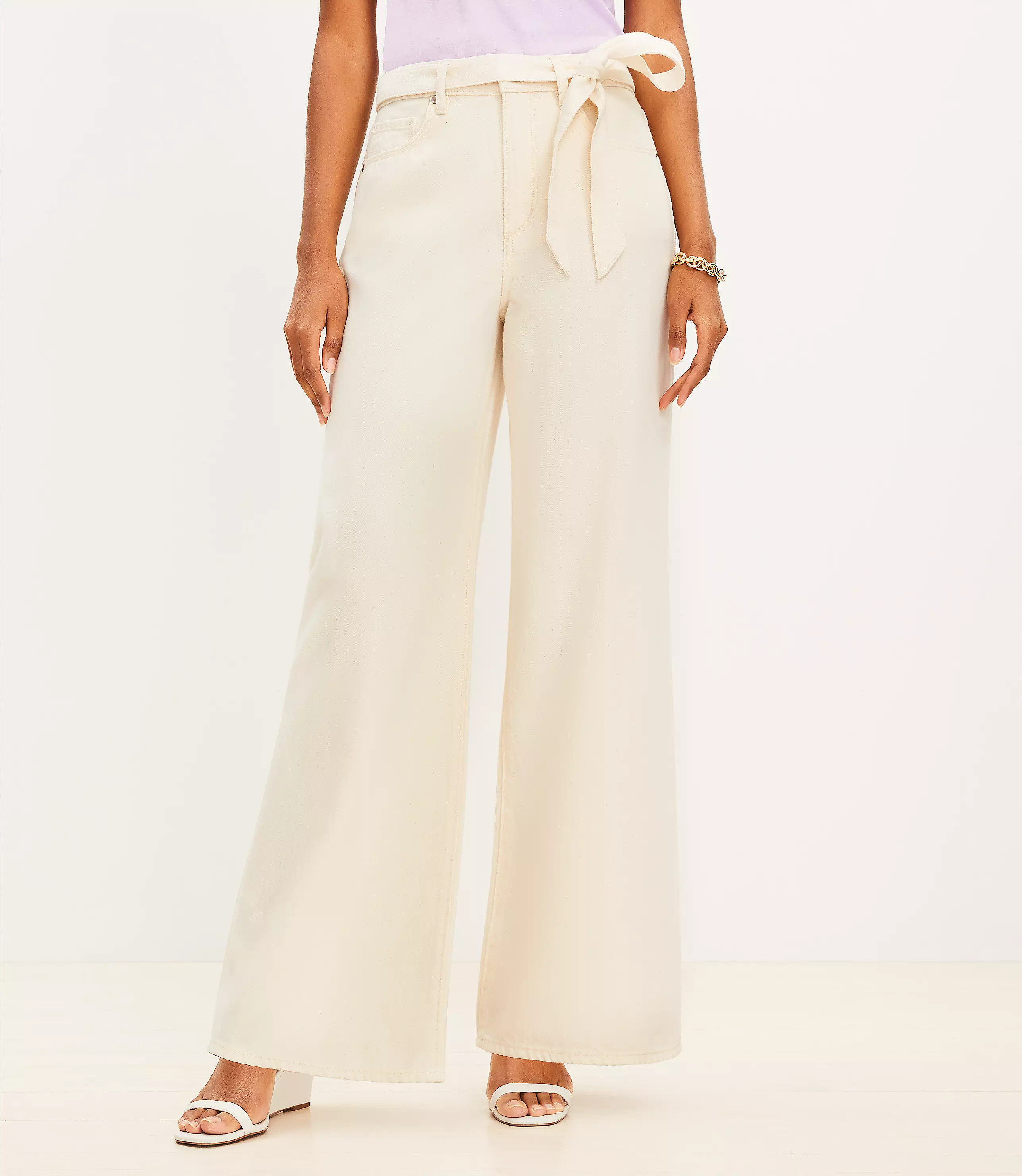 High Rise Palazzo Jeans in Ecru | LOFT