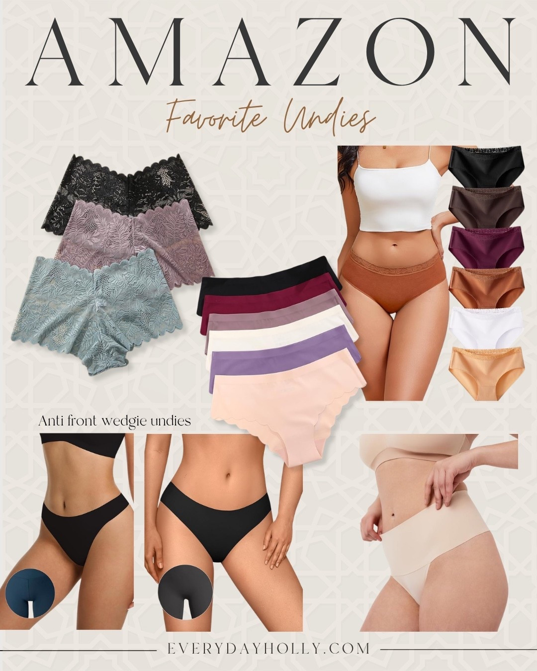 These are the underwear styles I reorder again and again. Whether you need seamless options that disappear under dresses, lace pairs that are actually comfortable, or my favorite anti front wedgie styles, these are the ones that stay in place and feel good all day long.

Seamless underwear, no show panties, anti front wedgie underwear, lace underwear, comfortable underwear for women, Amazon underwear finds, everyday essentials, invisible underwear, underwear for leggings, wedding guest outfit essentials, comfortable intimates, EverydayHolly

#LTKPetite #LTKOver40 #LTKootd