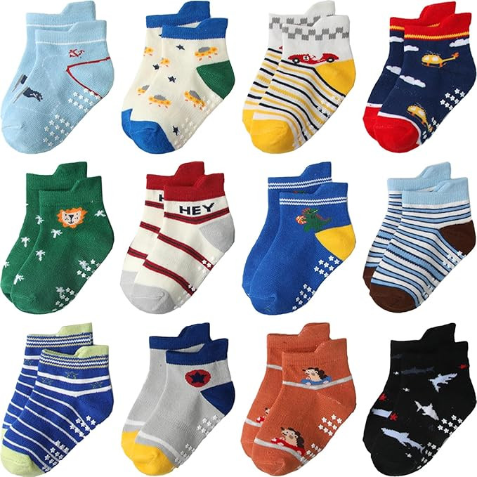 Baby Toddle Socks Grip Non Slip Kids Boys Girls Cotton 12 Pack Ankle Cute Newborn Socks | Amazon (US)