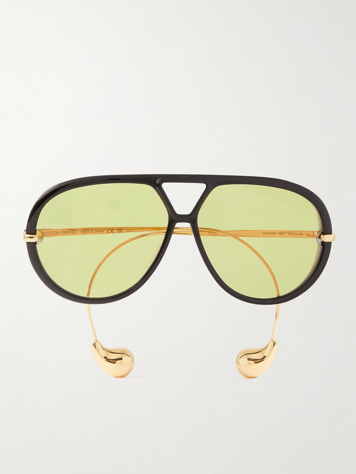 BOTTEGA VENETA EYEWEAR - Embellished Aviator-style Recycled-acetate And Gold-tone Sunglasses - Black | NET-A-PORTER (US)