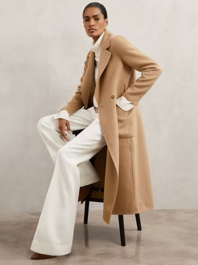 Reiss Lucia Double Breasted Wool Rich Coat, Camel | John Lewis (UK)