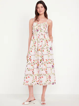Fit & Flare Tie-Front Midi Dress | Old Navy (CA)