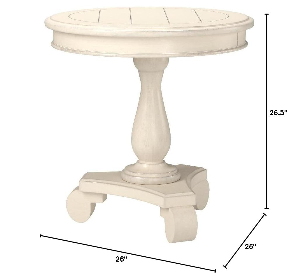 Roundhill Furniture Rene Round Wood Pedestal Side Table, Antique White | Amazon (US)