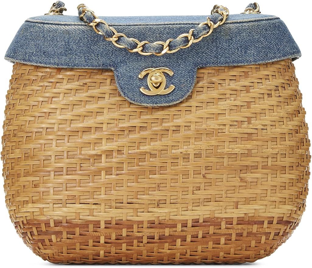 Amazon.com: Chanel, Pre-Loved Blue Denim & Natural Wicker Basket Bag, Blue : Luxury Stores | Amazon (US)