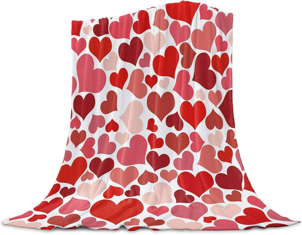 Valentines Throw Blanket Red Pink Heart Mother's Day Blanket Fleece Soft Lightweight Microfiber B... | Amazon (US)