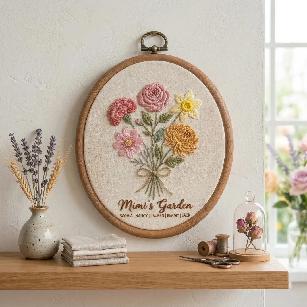 Personalized Embroidered Hoop Mimi’s Garden, Birth Month Flowers, Custom Kids Names, Mother’s... | Etsy (US)