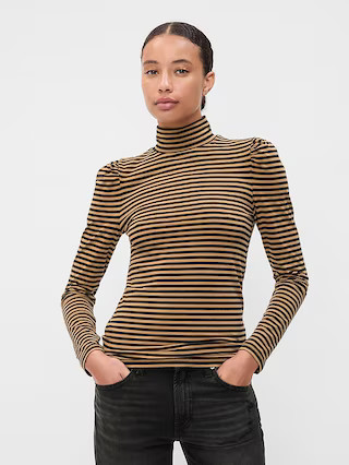 Stripe Turtleneck Puff Sleeve T-Shirt | Gap Factory