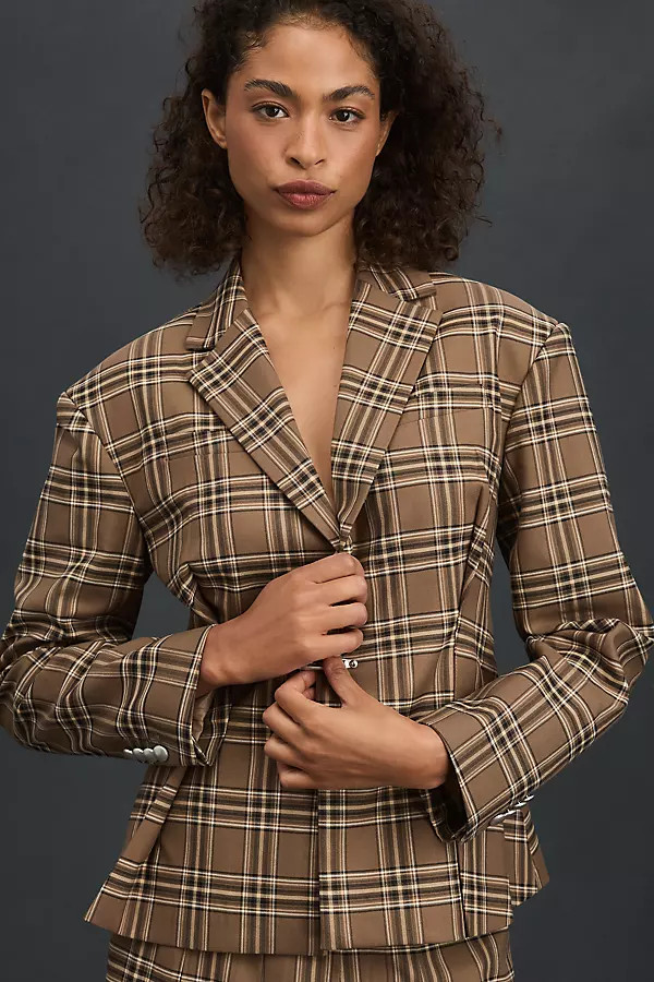 Rowing Blazers Plaid Pleated Blazer | Anthropologie (US)