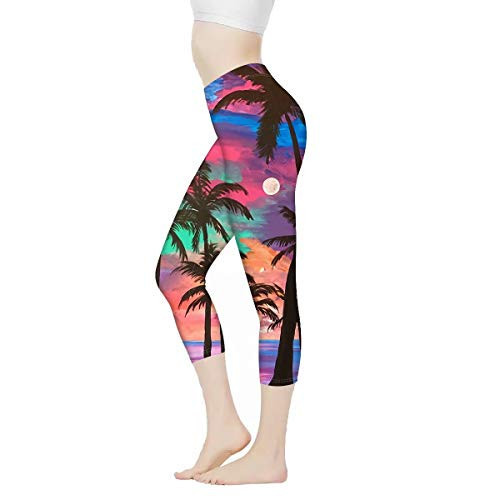 AFPANQZ Tropical Palm Tree Beach Women's Yoga Leggings Seamless Compression Pants for Girls Running Dance Sports Soft Flex High Waisted Legging Work Out Sexy Athletic Slimming XXXL Blue Pink | Amazon (US)