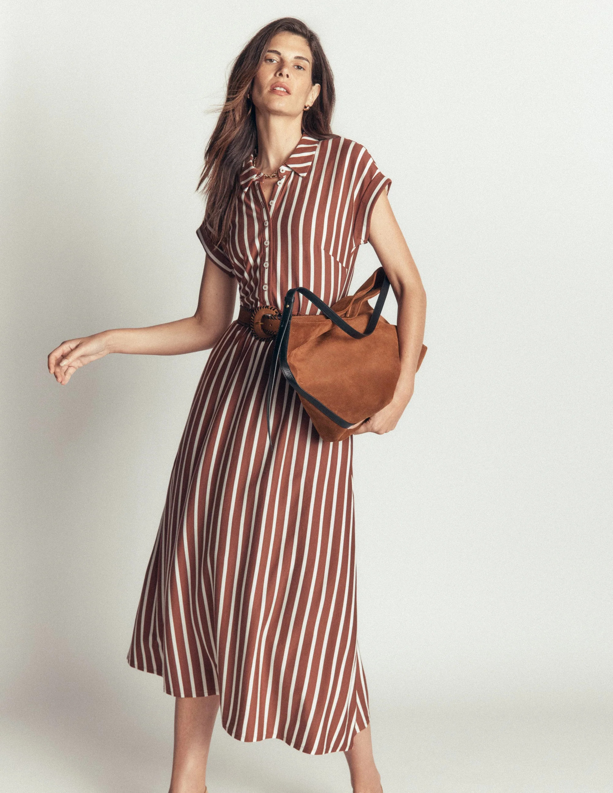 Fae Jersey Shirt Dress-Brown Stripe | Boden (US)