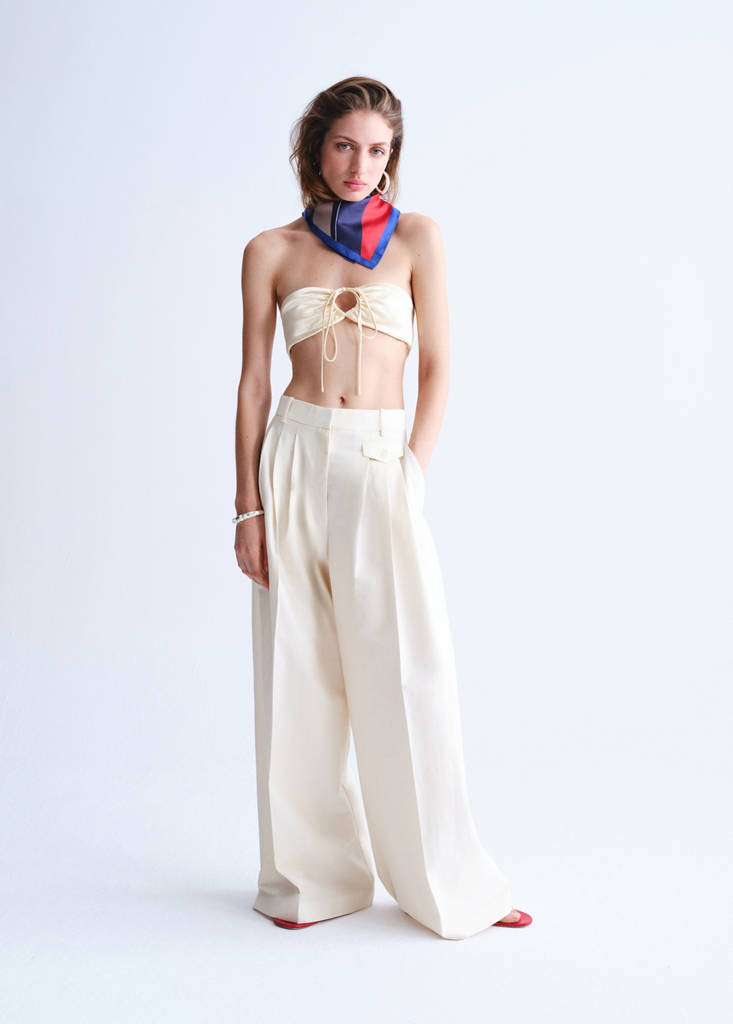 Straight cotton pants with pleats ecru - Woman - 10 - MANGO | Mango (US/MX/AU)