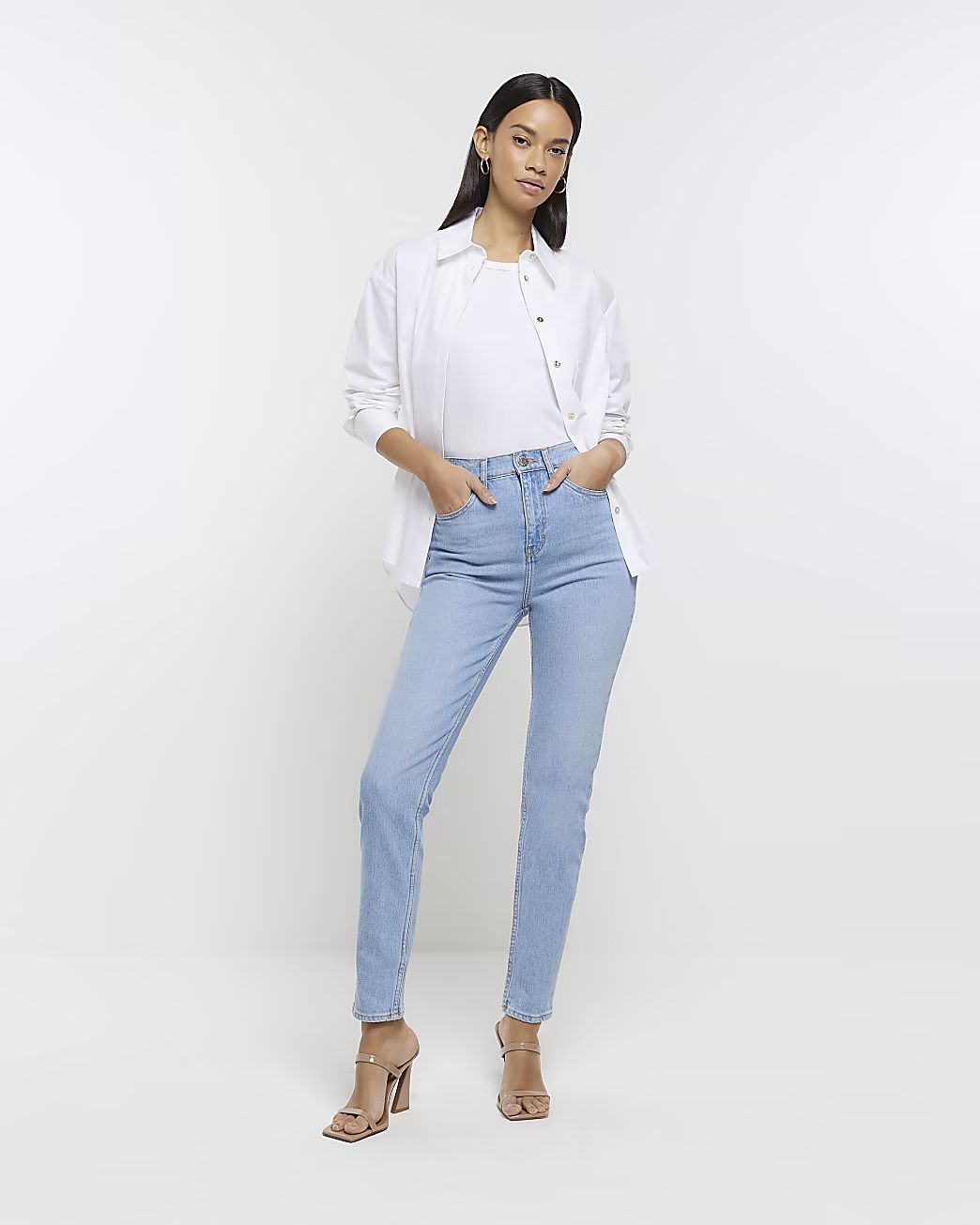 Blue high waisted slim fit mom jeans | River Island (UK & IE)