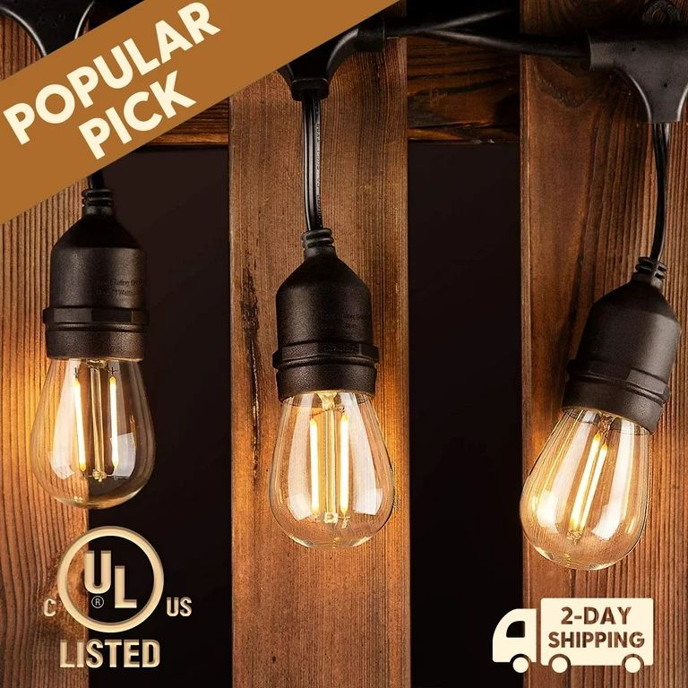 addlon LED Outdoor String Lights 48FT with 2W Dimmable Edison Vintage Shatterproof Bulbs and Comm... | Walmart (US)